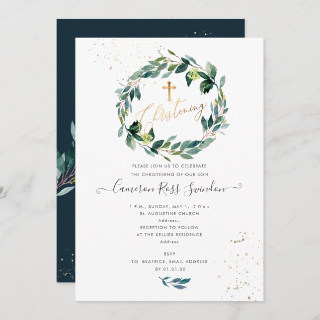 Invitación PixDezines acuarela Goma Azul Eucalyptus (Anverso / Reverso)