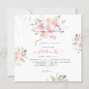 Invitación PixDezines Acuarela Sweetpeas Primera Comunión
