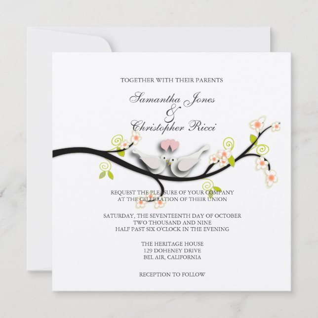 Invitación PixDezines adoran palomas/color de fondo diy (Anverso)