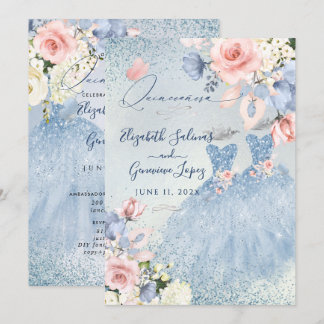 Invitación PixDezines agitados Rosas azules gemelos Quinceane