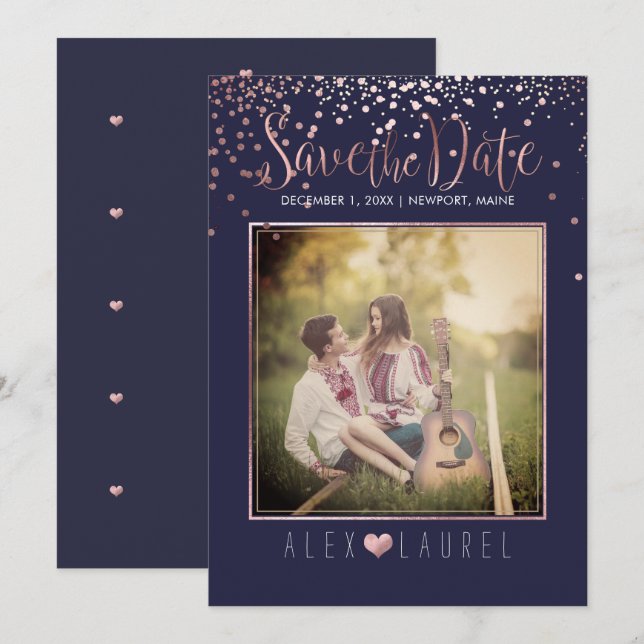 Invitación PixDezines Ahorra la Fecha/Faux Rosa Gold Confetti (Anverso / Reverso)