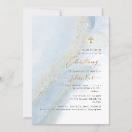 Invitación PixDezines Alcohol+Tinta Dusty Blue Gold Christeni