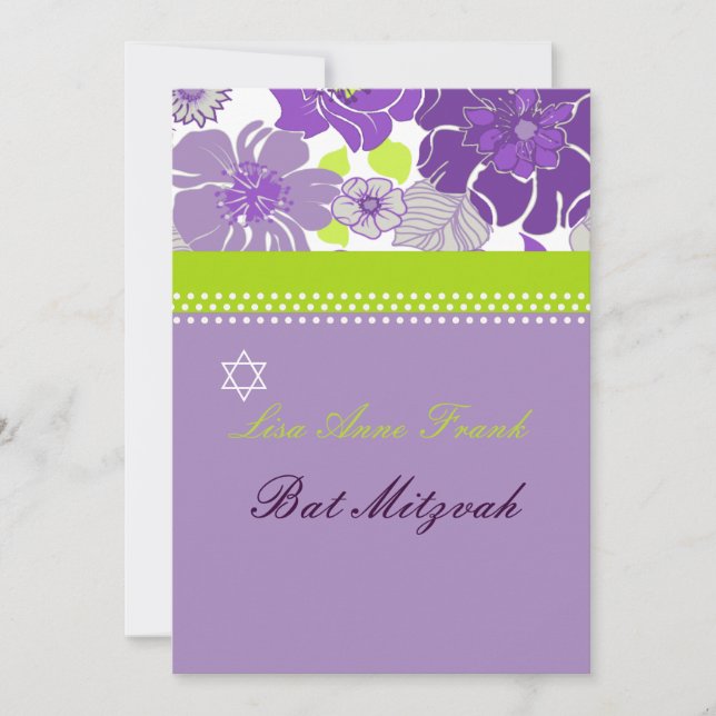 Invitación PixDezines ALEGRE BAT FLORAL MITZVAH (Anverso)