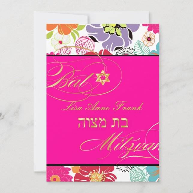 Invitación PixDezines Alegre, color Bat Mitzvah/ DIY (Anverso)
