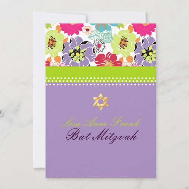 Invitación PixDezines Alegre floral, Bat Mitzvah (Anverso)