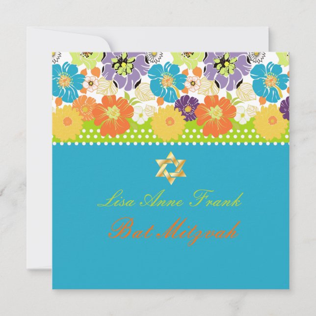Invitación PixDezines Alegre floral, Bat Mitzvah (Anverso)