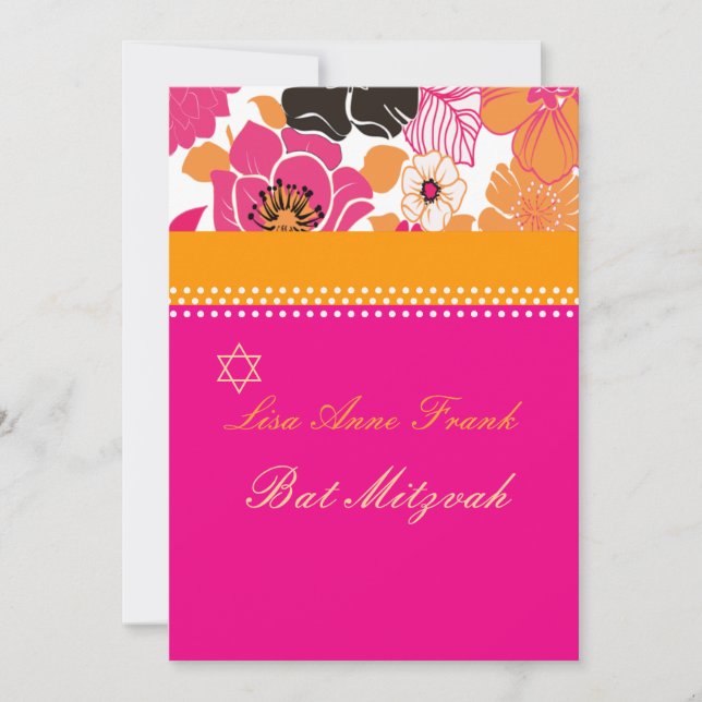 Invitación PixDezines Alegre floral retro, Bat Mitzvah (Anverso)