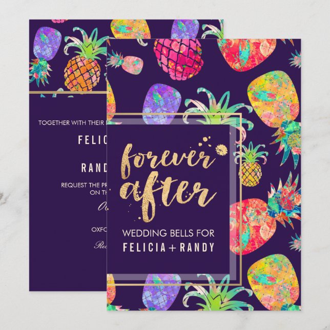 Invitación PixDezines Aloha Hawaiian Pineapples/DIY Púrpura (Anverso / Reverso)
