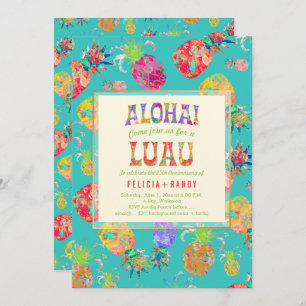 Invitación PixDezines Aloha Hawaiian Pineapples/DIY Verde azu