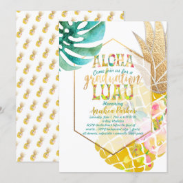 Invitación PixDezines Aloha Piñas/Luau de oro/Graduación