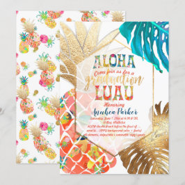 Invitación PixDezines Aloha Piñas/Naranja/Graduación Luau