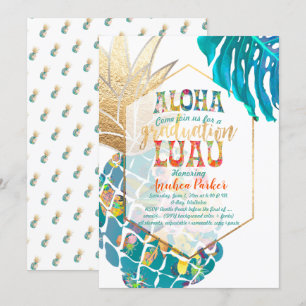 Invitación PixDezines Aloha Piñas/Verde Aguamarina/Fiesta de 