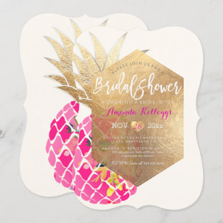 Invitación PixDezines Aloha Pineapple Bridal Shower+Faux Gold