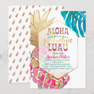 Invitación PixDezines Aloha Pineapples/Luau Rosa/Graduación