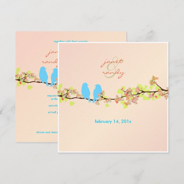 Invitación PixDezines AMOR PÁJAROS/AZUL/FONDO DIY (Anverso / Reverso)