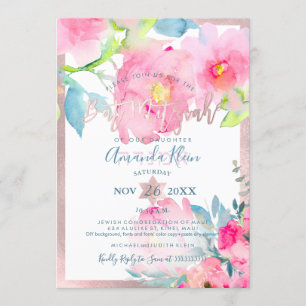 Invitación PixDezines Aquarela Floral Bat Mitzvah