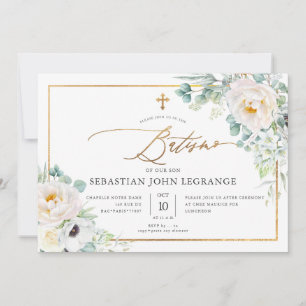 Invitación PixDezines AquarelaPeonías Eucalipto Bautismo
