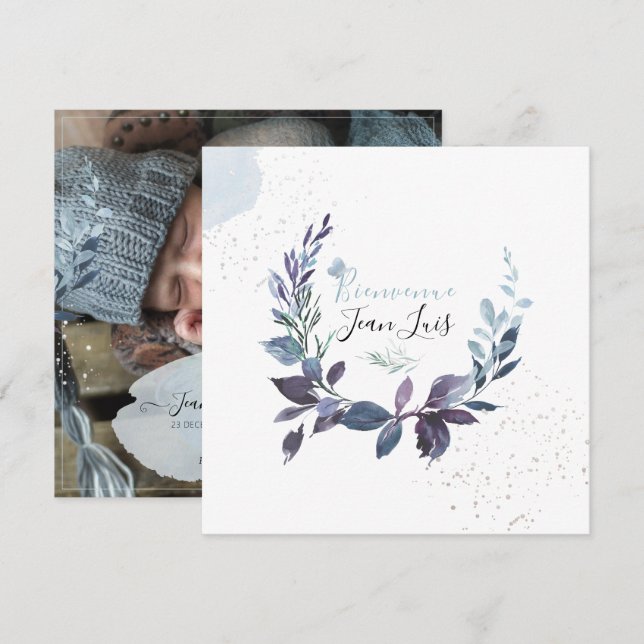 Invitación PixDezines Aquarelle Faire-part de NaaissanceGarço (Anverso / Reverso)