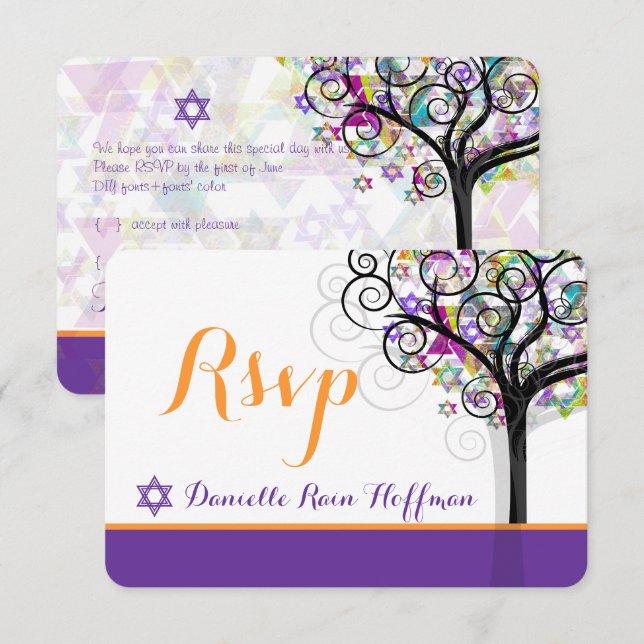 Invitación PixDezines árbol de la vida Bat Mitzvah/diy fondo (Anverso / Reverso)