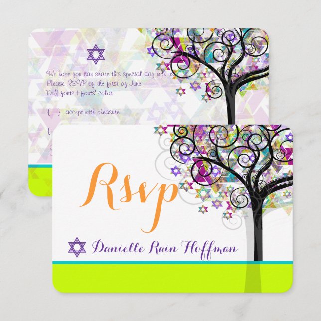 Invitación PixDezines árbol de la vida Bat Mitzvah/diy fondo (Anverso / Reverso)