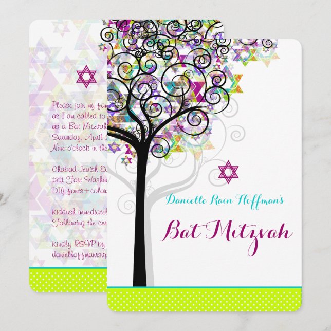 Invitación PixDezines árbol de la vida Bat Mitzvah/diy fondo (Anverso / Reverso)