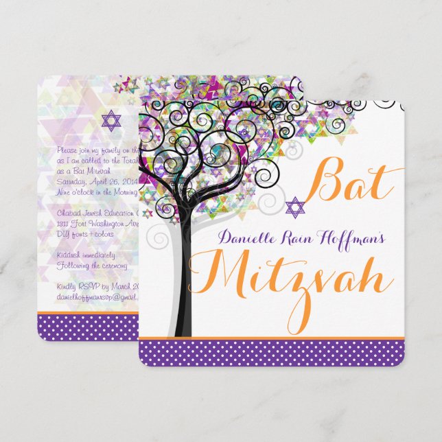 Invitación PixDezines árbol de la vida Bat Mitzvah/diy fondo (Anverso / Reverso)