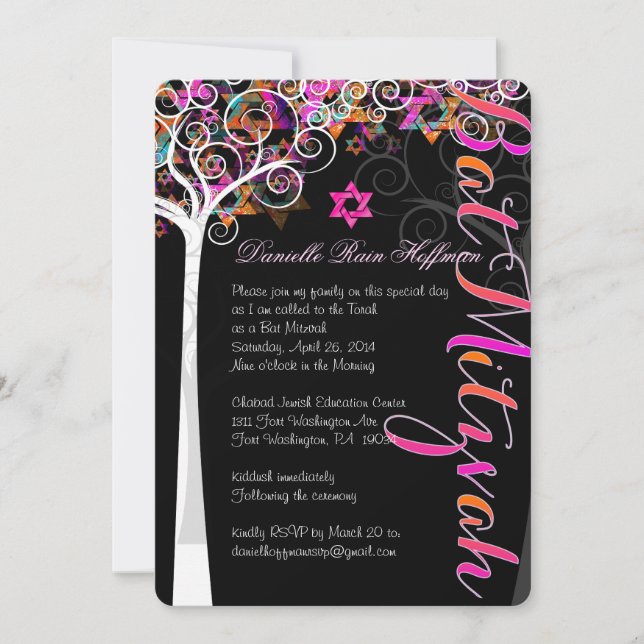 Invitación PixDezines árbol de la vida Bat Mitzvah/pizarra (Anverso)