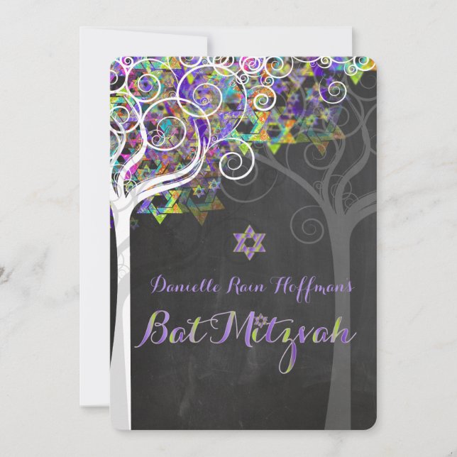 Invitación PixDezines árbol de la vida Bat Mitzvah/pizarra (Anverso)