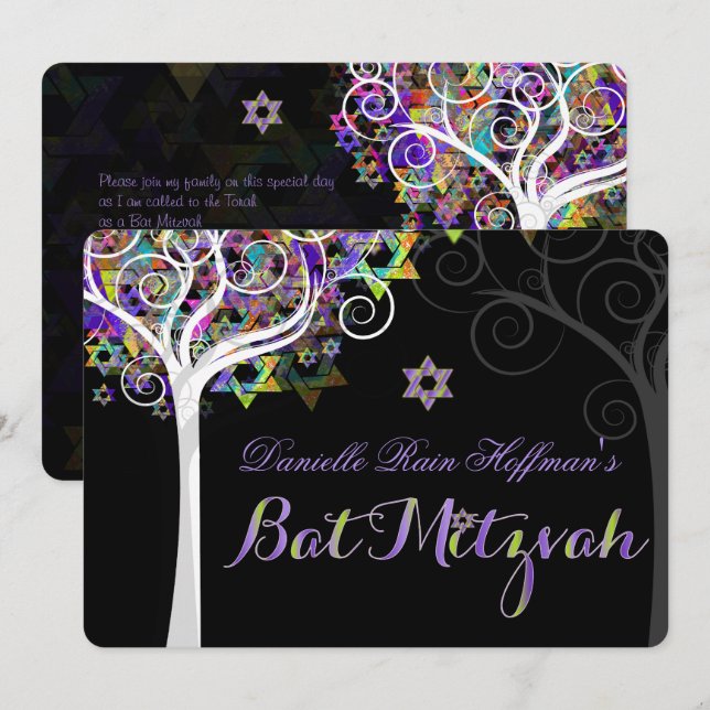 Invitación PixDezines árbol de la vida Bat Mitzvah/pizarra (Anverso / Reverso)