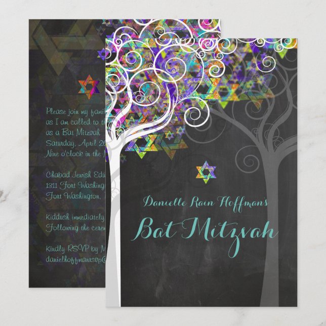 Invitación PixDezines árbol de la vida Bat Mitzvah/pizarra (Anverso / Reverso)