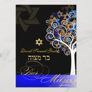 Invitación PixDezines árbol de la vida+estrellas, Bar Mitzvah