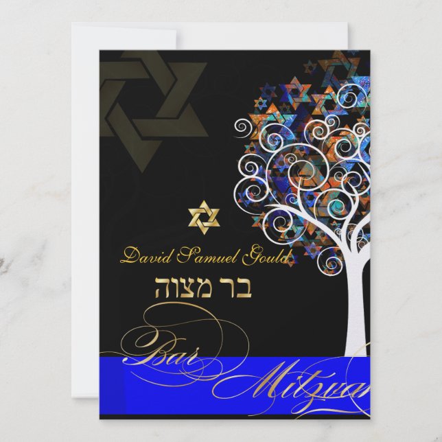 Invitación PixDezines árbol de la vida+estrellas, Bar Mitzvah (Anverso)