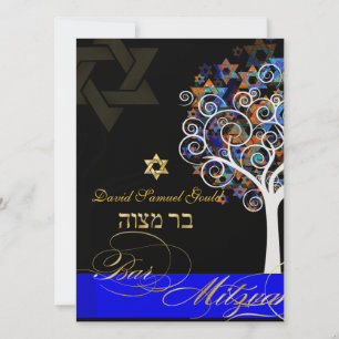 Invitación PixDezines árbol de la vida+estrellas, Bar Mitzvah