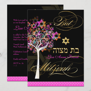 Invitación PixDezines árbol de la vida+Estrellas, Bat Mitzvah