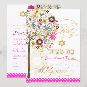 Invitación PixDezines ÁRBOL DE LA VIDA+FLOR BAT MITZVAH