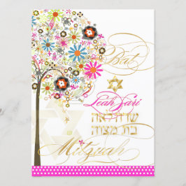 Invitación PixDezines árbol de la vida+floral, Bat Mitzvah