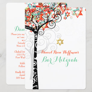 Invitación PixDezines árbol de la vida mitzvah/Mint Green/Nar