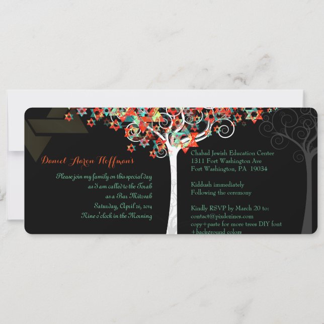 Invitación PixDezines árbol de vida mitzvah/Chalkboard (Reverso)