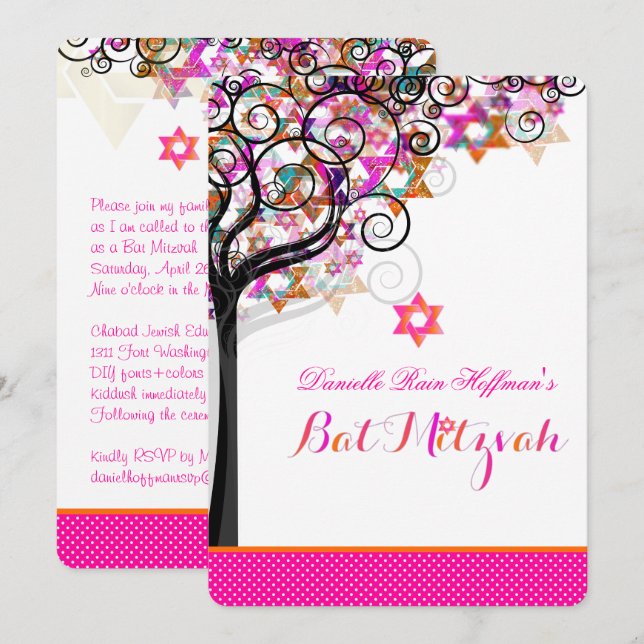 Invitación PixDezines Árbol de vida Mitzvah/fondo DIY (Anverso / Reverso)