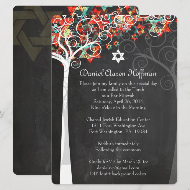 Invitación PixDezines árbol de vida mitzvah/pizarra (Anverso / Reverso)