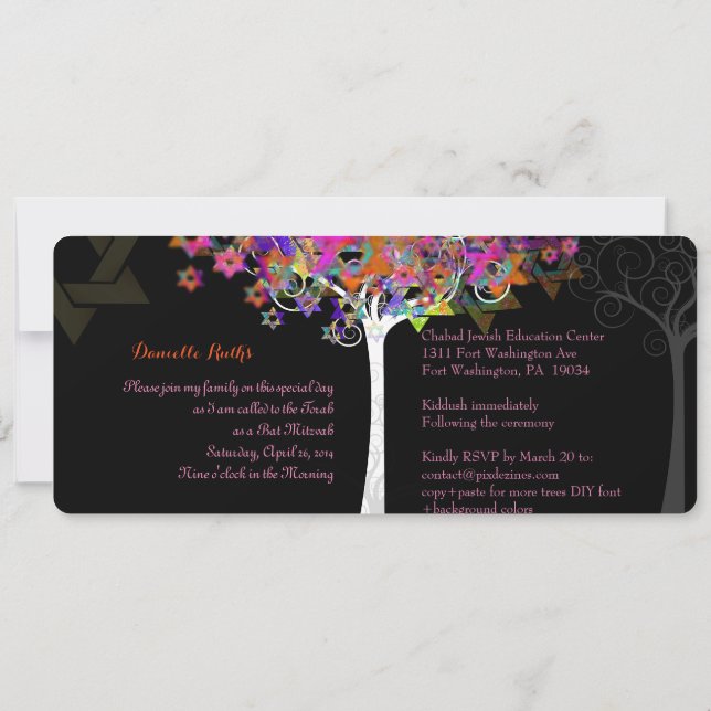 Invitación PixDezines Árbol de vida Mitzvah/rosa (Reverso)