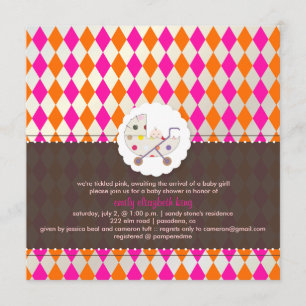Invitación PixDezines arlequín/rosa+naranja/fiesta de bebé/DI