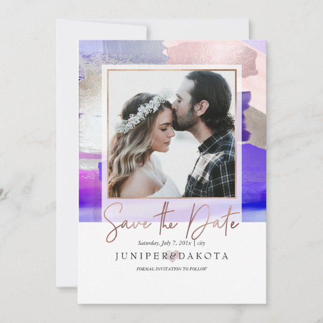 Invitación PixDezines Arte Moderno, Rubor morado gris platead (Anverso)