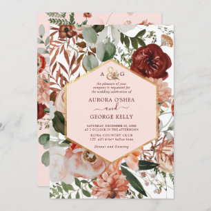 Invitación PixDezines Autumn Love H2 Marsala Flores rojas Inv