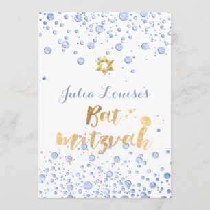 Invitación PixDezines Azul Confeti Bat Mitzvah
