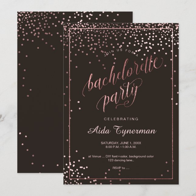 Invitación PixDezines Bachelorette PartyFaux Rosa Gold (Anverso / Reverso)