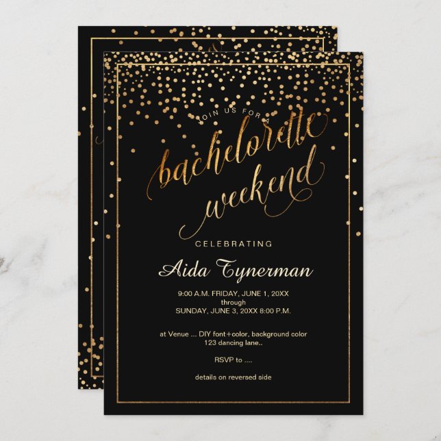 Invitación PixDezines Bachelorette Weekend Faux Gold Confetti (Anverso / Reverso)