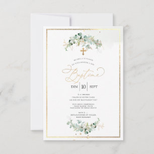 Invitación PixDezines Baptême d'Eucalyptus Rustique Aquarelle