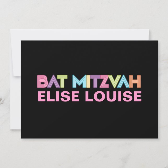 Invitación PixDezines bar de neón mitzvah (Anverso)