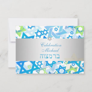 Invitación PixDezines bar de recepción mitzvah/lime+azul/plat